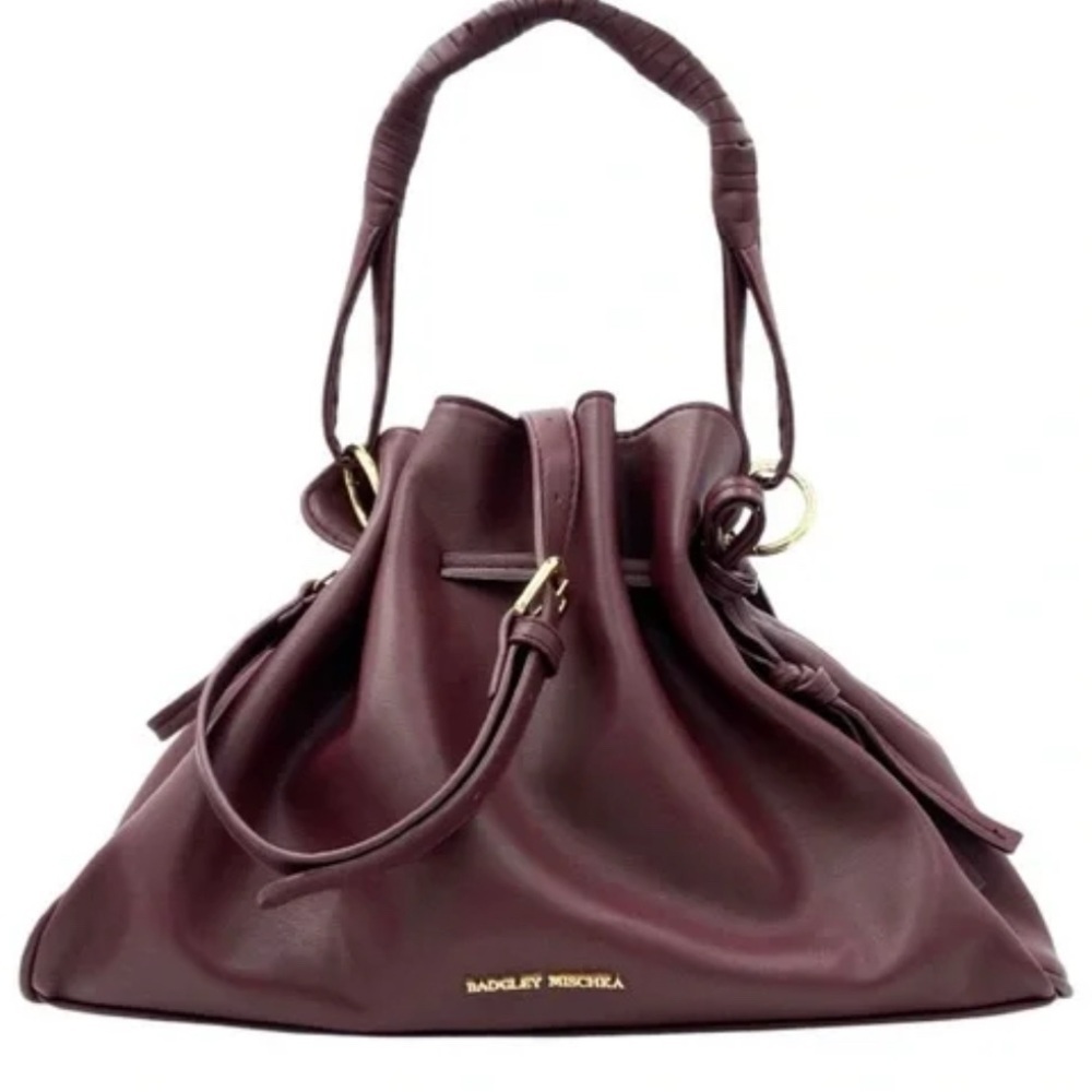 Badgley Mischka Wine Vegan Leather Gold Tone Accents and Snap Trim Bag Purse NWT - Picture 1 of 9